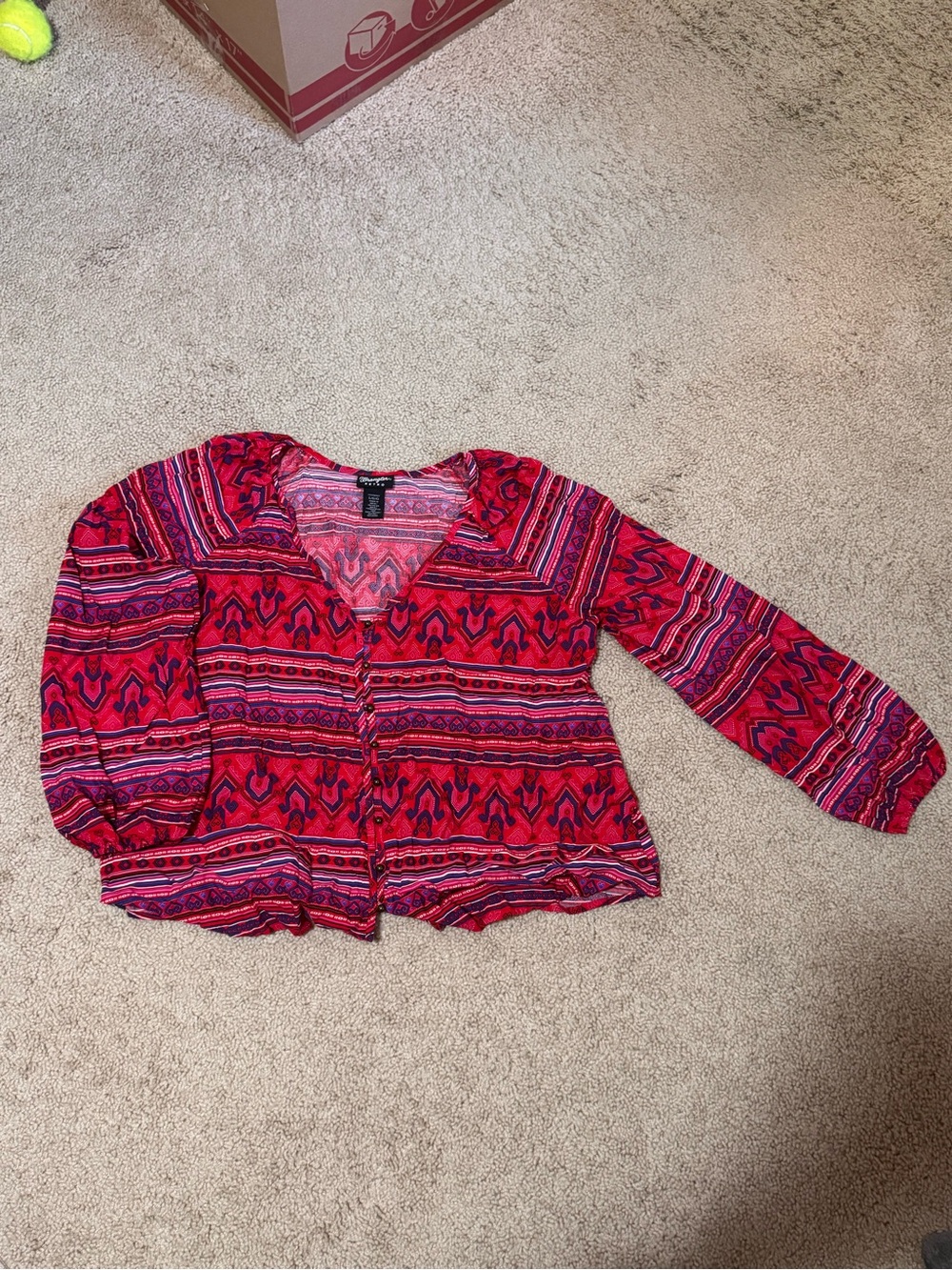 Wrangler Red Patterned Button-Front Blouse with Pink Accents
